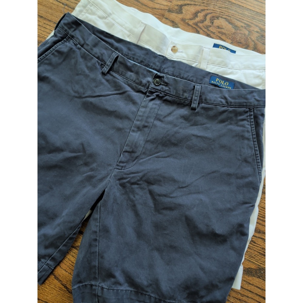 Polo Ralph Lauren Shorts Lot of 2 White/Blue Classic Chino Flat Front Sz 36